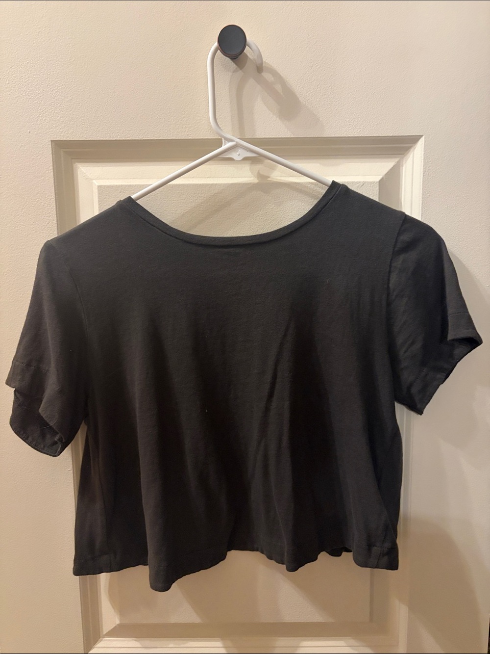 Open cross back grey crop top T-shirt